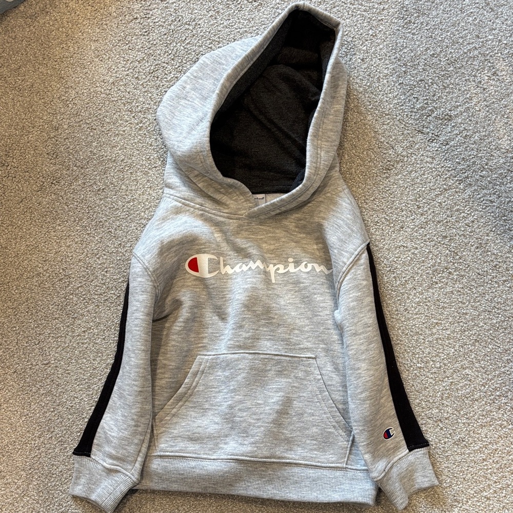 Champion Gray Hoodie with Black Sleeve Accents